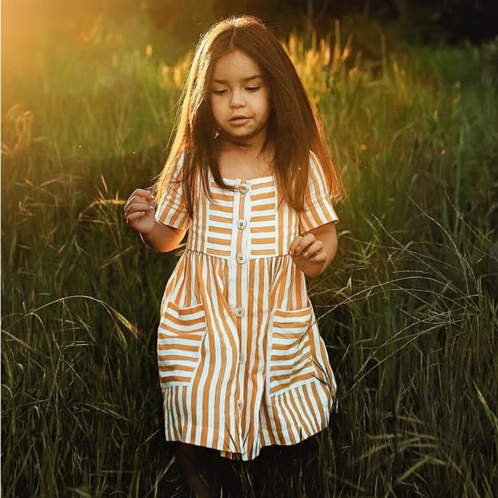 Zara Yellow and White Striped Button Short sleeve sun dress size 9